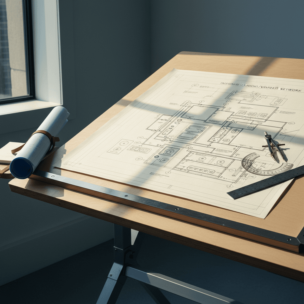 AV design and specification on drafting table